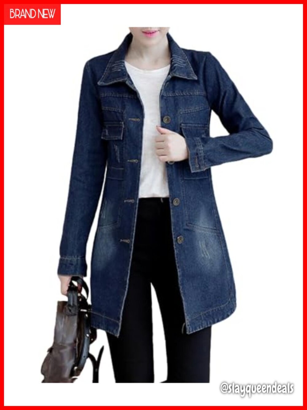 SOMTHRON Women's Distressed Denim Jacket Button Down Fringed Casual Denim Coat